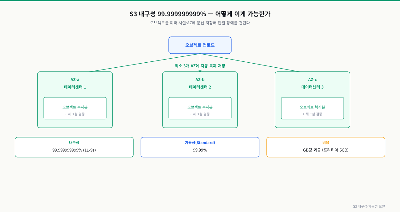 S3 내구성·가용성 모델 — 3개 AZ 분산 저장